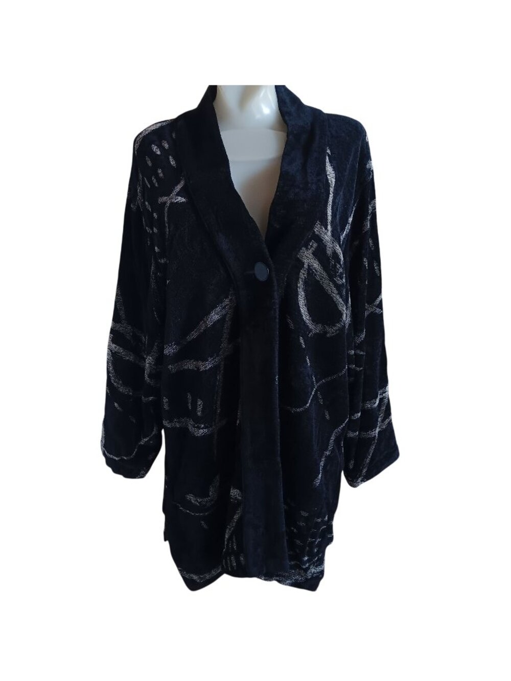 Maude Andrade Vintage Women's Large Jacket Black & White Abstract Woven Art